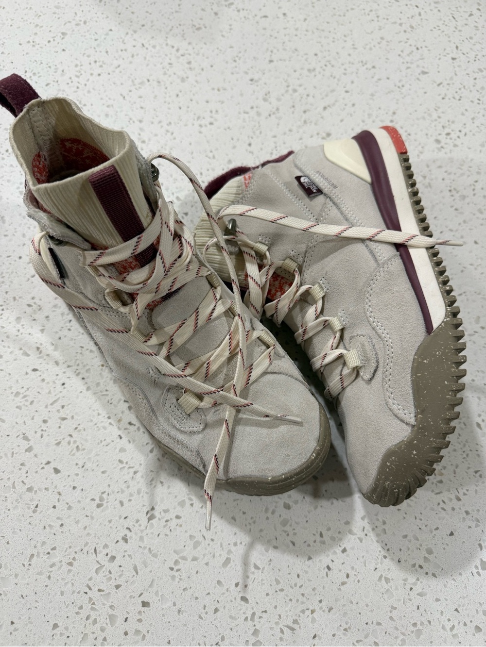 The north face. Women's Taupe Suede Lace-Up Trek Boots with Burgundy Accents